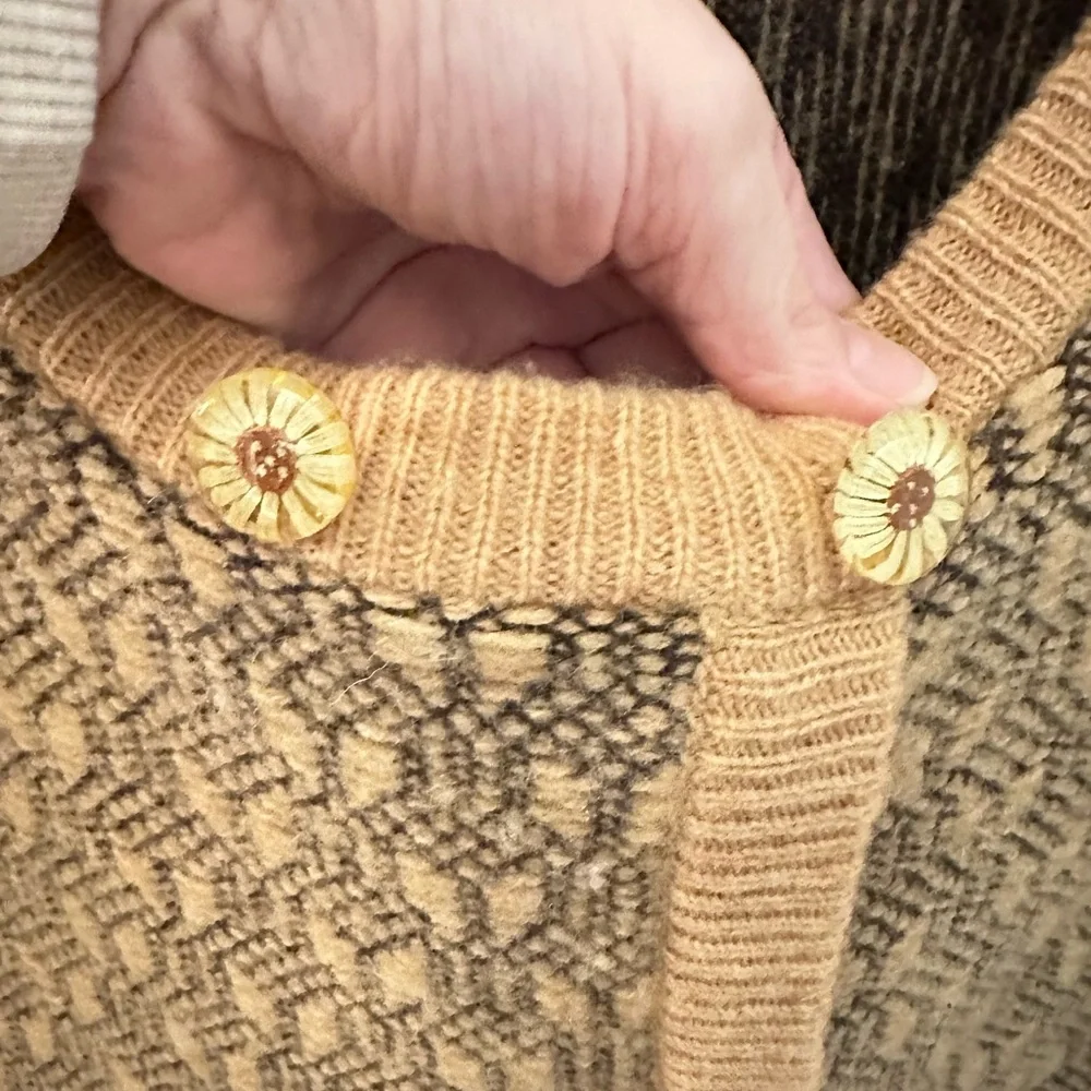 ANTHROPOLOGY L LIA MOLLY mixed print double button boho wool-cotton sweater - Picture 5 of 15